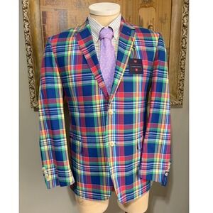 Saddlebred Mens Multicolor Plaid 100% Cotton Blazer Size Size 48R 48 Regular